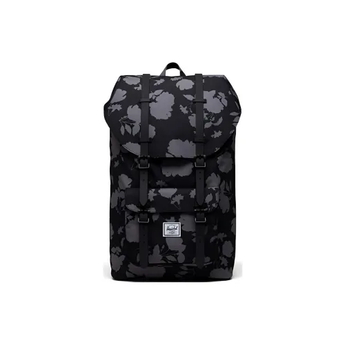 Herschel Polyester Backpack Backpack Travel Casual Bag Large Size Unisex Black Print