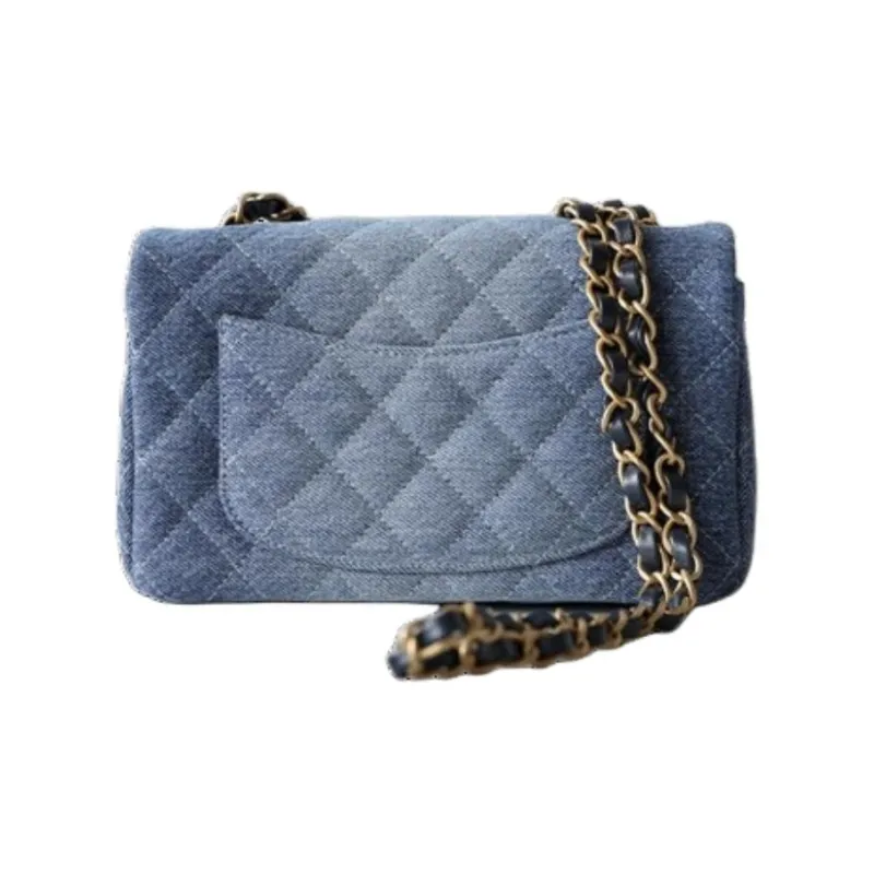 CHANEL Classic Flap CF Washed Denim Shoulder Bag, Crossbody Bag Mini Women's Blue Denim Gradient-2