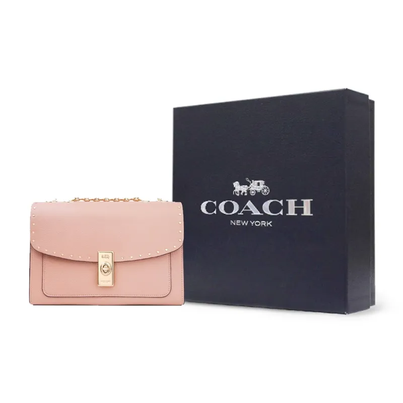 COACH Lane Pebbled Leather Trunk Bag Portable Crossbody Bag Shoulder Bag Women's Cherry Blossom Pink-7