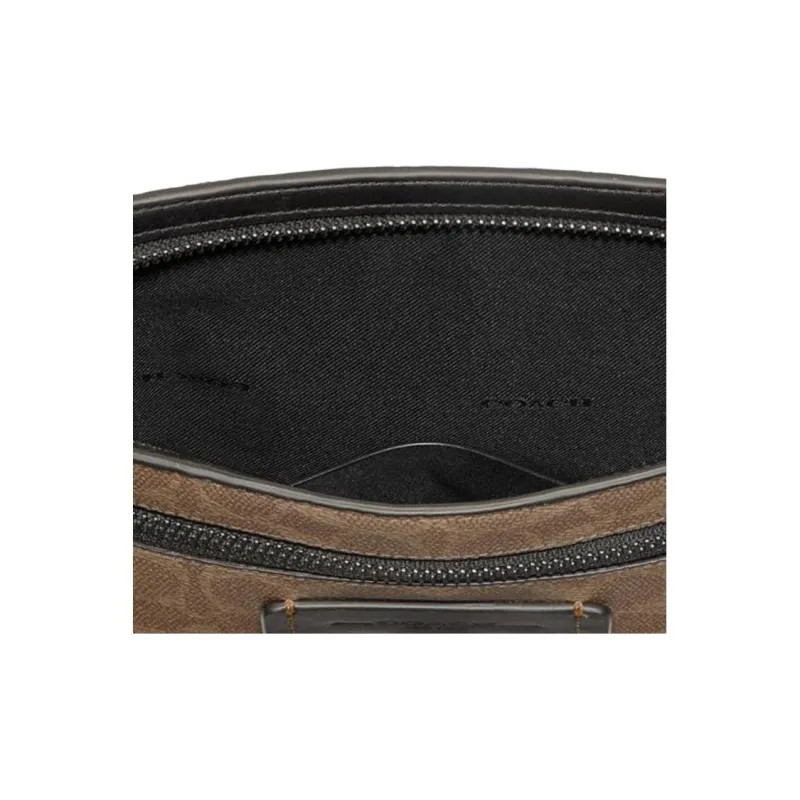 COACH Rivington Canvas With Leather One Shoulder Crossbody Clutches Men's Khaki Monogram-3