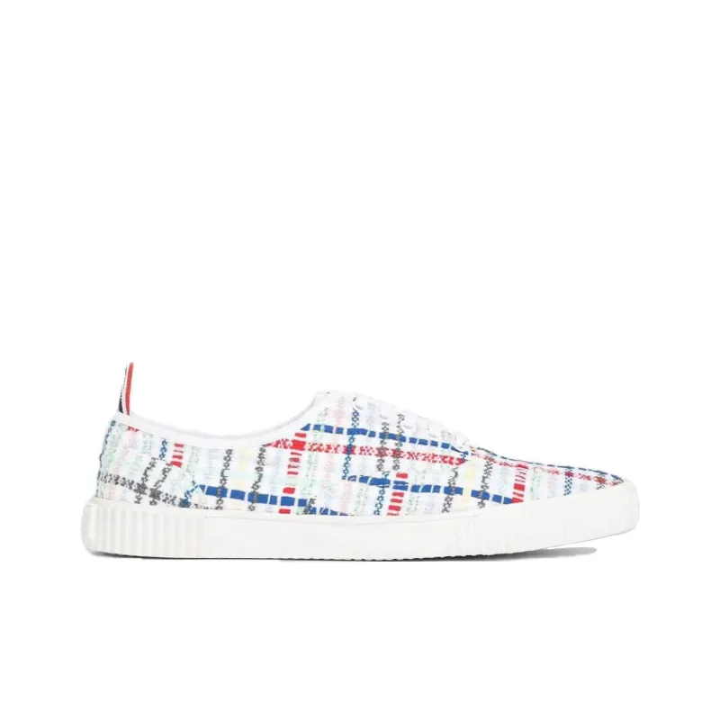 THOM BROWNE Heritage Seersucker Tulle Lace Up Sneakers-1
