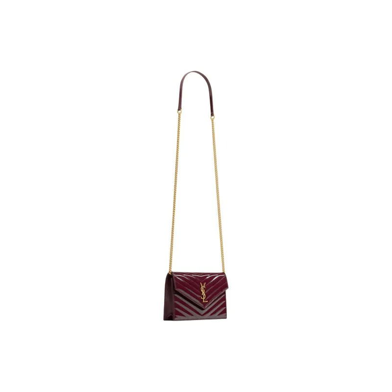 SAINT LAURENT CASSANDRA Calfskin Envelope Bag, Wallet, Shoulder Bag, Crossbody Bag Women's Dark Red Wine-1