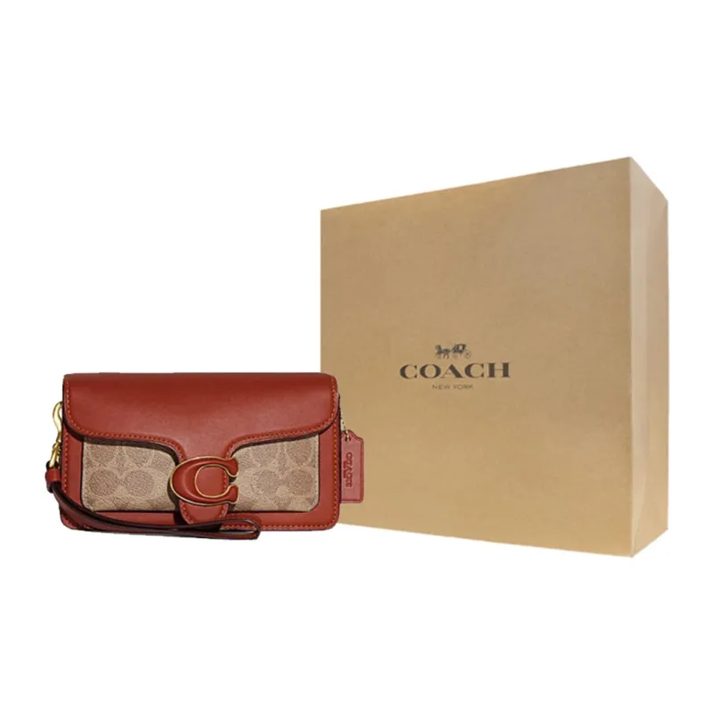 COACH Tabby Cow Leather With Canvas Wrist Bag, Shoulder Bag, Crossbody Bag Small Size Women's Brown, Yellow & Rusty-6