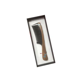 XIBI Green Sandalwood Wooden Comb Inlay Black Ox Horn Comb Hand-Painted Hairdressing Tools Straight Hair