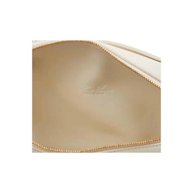 Loro Piana Leather Makeup Bag, Shoulder Bag, Crossbody Bag, Handbag Women's White-6