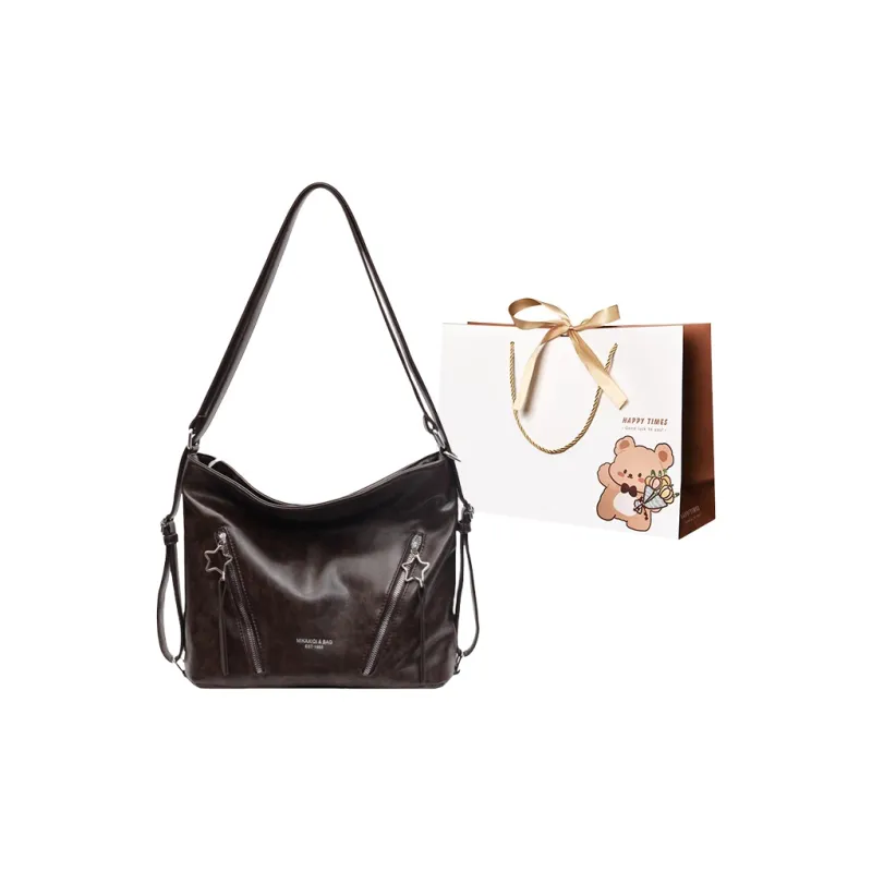 ERANGBEAR PU Double Shoulder Handbag, Shoulder Bag Women's Black Ecru Brown Coffee-8