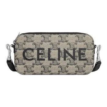 CELINE Triomphe Canvas One Shoulder Crossbody Clutches Unisex Light Brown