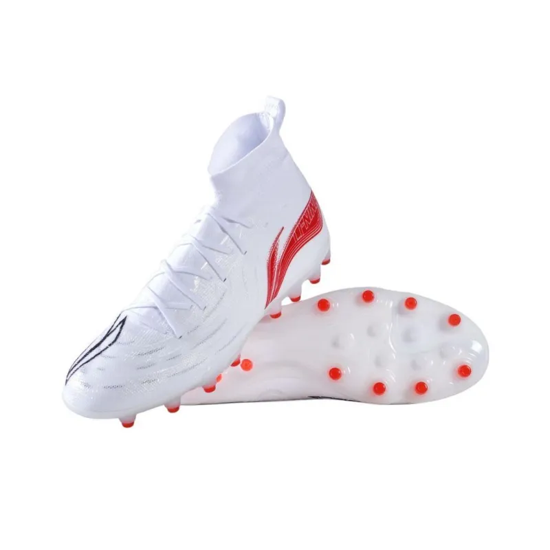 LiNing Artificial Ground Durable Breathable Soccer Shoes Men's White Red-2