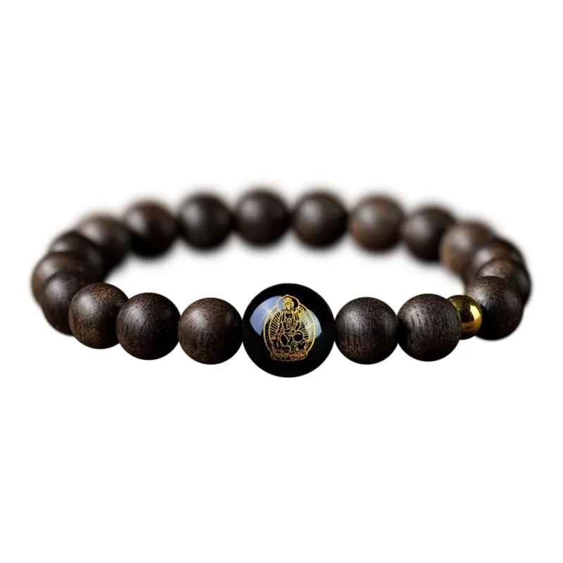 FANGYUANXIAOFU Fragrance Enhancer, Agarwood Single Wrap Beaded Bracelet, Double Loop Prayer Bead Bracelet Unisex-18