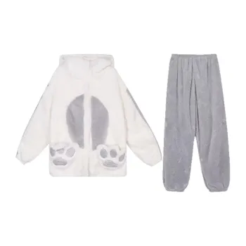 OEING Pajama Set Women's White Gray Bear