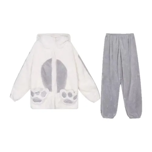 OEING Pajama Set Women's White Gray Bear