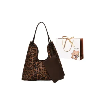 ERANGBEAR PU Women's Korean Style Trendy Vintage Large Capacity Shoulder Bag Women's Leopard Print Brown