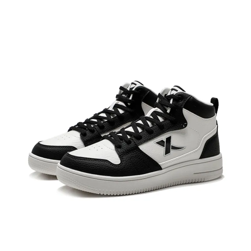 XTEP Warm And Water Resistant High Top Skateboard Shoes Women's Black White-2