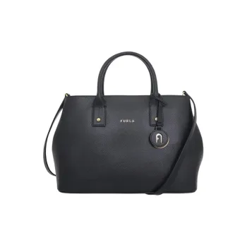 Furla Linda Leather Tote Bag Shopping Bag Handbag Small Size Women's Black