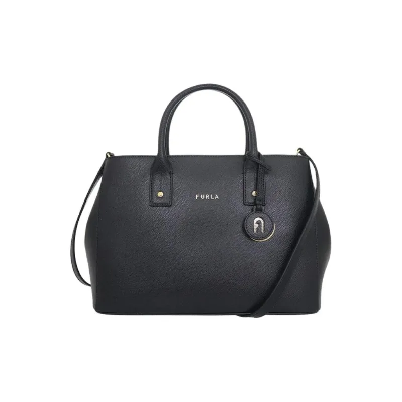 Furla Linda Leather Tote Bag Shopping Bag Handbag Small Size Women's Black-0