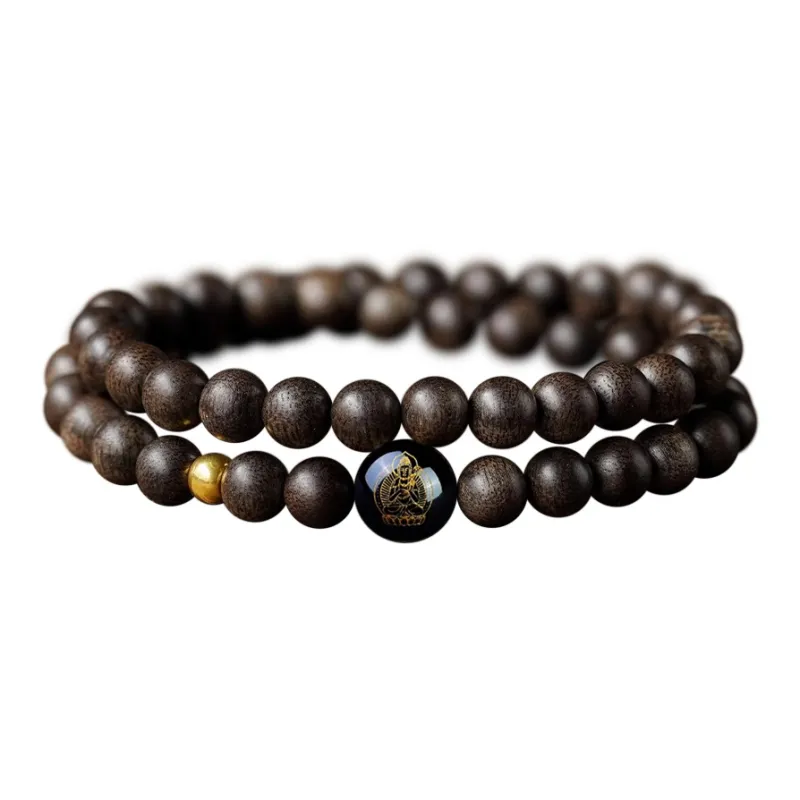 FANGYUANXIAOFU Fragrance Enhancer, Agarwood Single Wrap Beaded Bracelet, Double Loop Prayer Bead Bracelet Unisex-27
