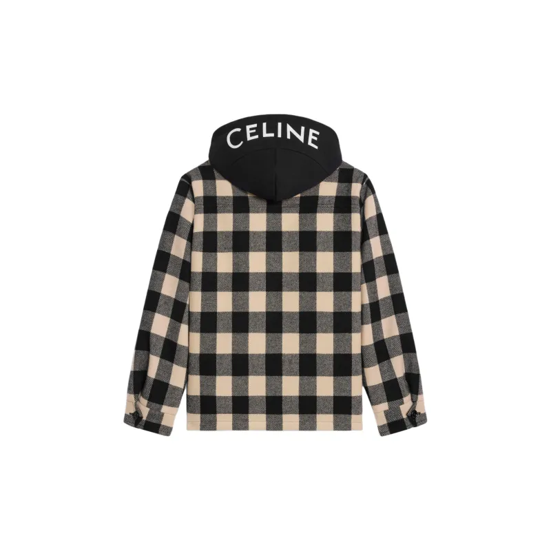 CELINE Hooded Overshirt In Check Wool-1