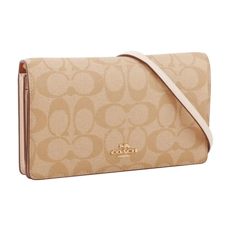 COACH Anna Monogram Canvas With Leather Crossbody Bag, Shoulder Bag Small Size Women's Khaki & White-1