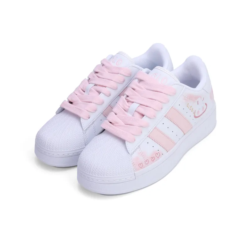 GLO BULL Skateboard Shoes Women's Low Top Heart Pink-2
