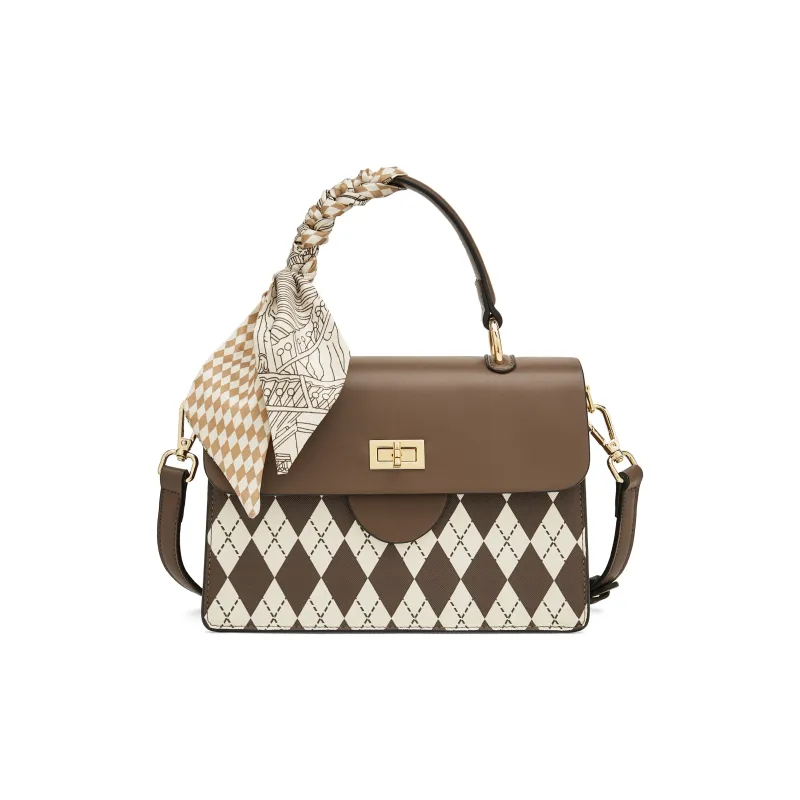 Safiya Synthetic Leather Handbag Regular Women's Beige/Brown-8