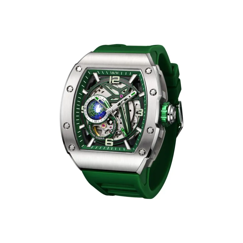 I&W CARNIVAL HWGUOJI Green Planet Automatic Mechanical Movement Rubber Strap Watch Men's Watches Black Dial-5