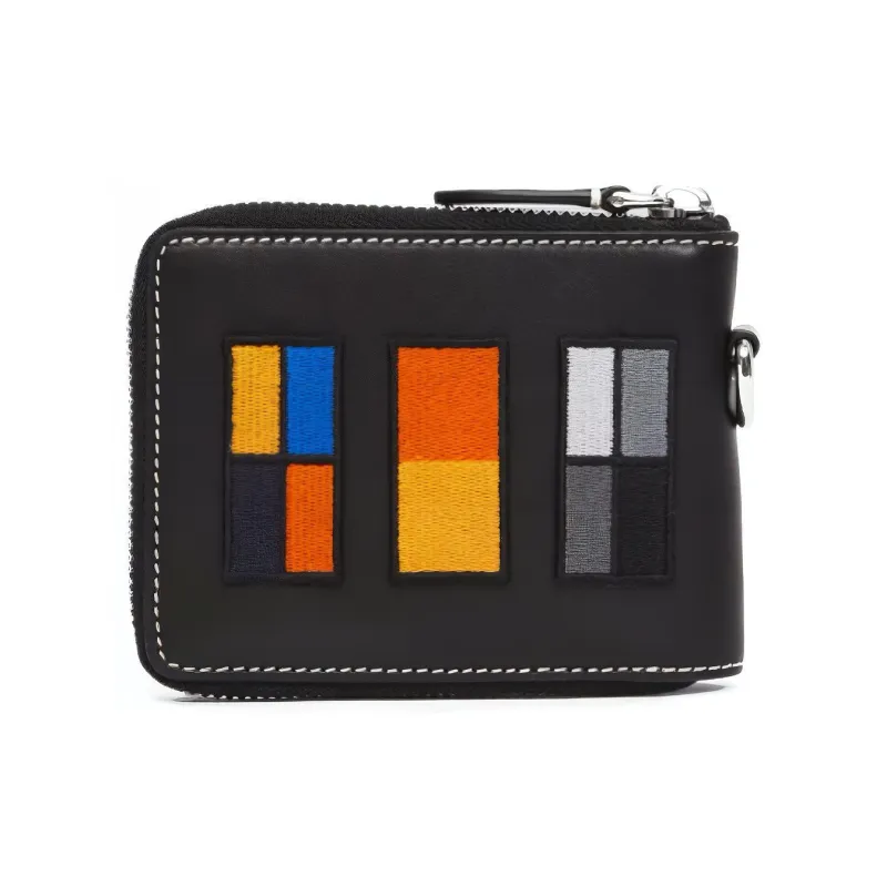 Burberry Cow Leather Card Holder Necklace Pouch Coin Purse Wallet Unisex Black-4