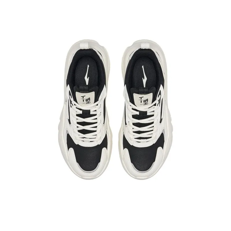 Erke Anti Slip Wear Resistant Low Top Casual Shoes Women's Jet Black Microcrystal White-3