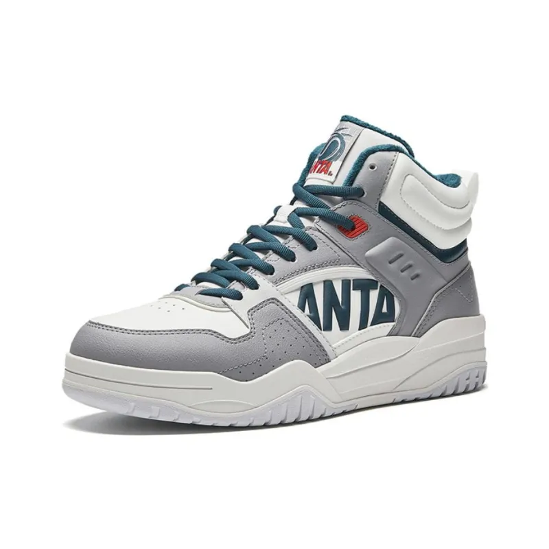 Anta Slam Slip Resistant Warm High Top Skateboard Shoes Men's White Gray Blue-1
