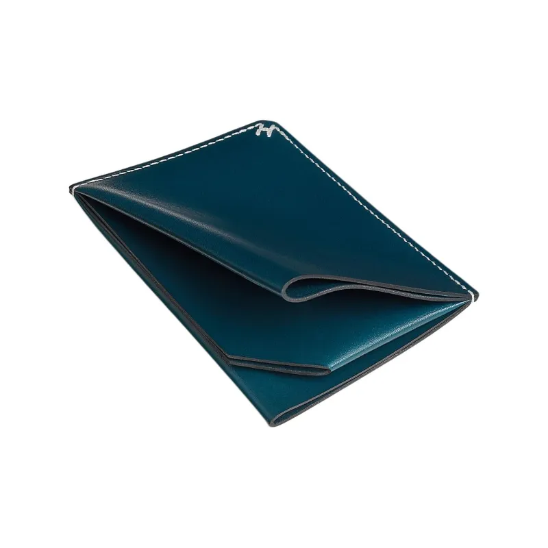 HERMES Box Calfskin Card Holder Women's 7P Bleu De Prusse Prussian Blue-2