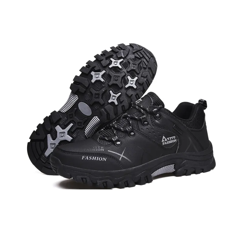 BIANSULONG Cushioned Wear-Resistant Grip Low-Top Hiking Shoes Men's Black-1