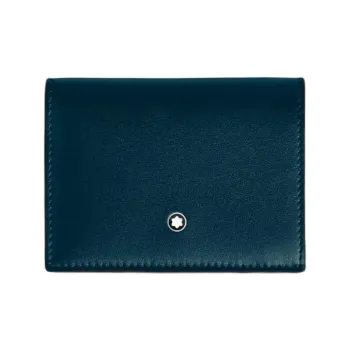 MONTBLANC Leather Wallet Men's Dark Pool Blue With Brown Accents