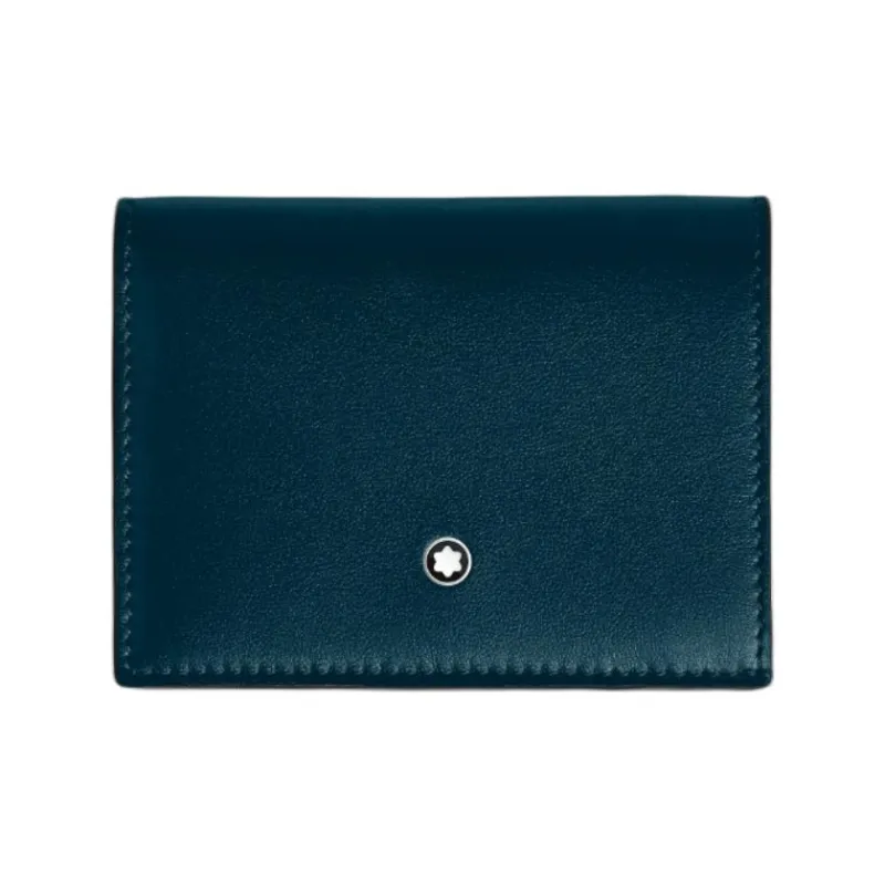 MONTBLANC Leather Wallet Men's Dark Pool Blue With Brown Accents-0