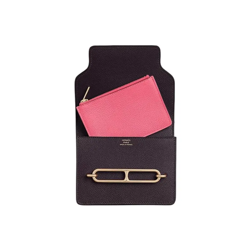 HERMES Roulis Evercolor Calfskin Fanny Pack Coin Purse Wallet Women's Dark Reddish Purple Hydrangea Pink-2