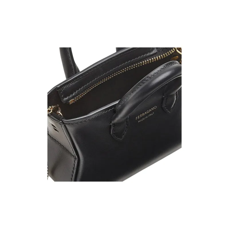 FERRAGAMO Cow Leather Tote Bag Shopping Bag Handbag Shoulder Bag Mini Women's Black-5
