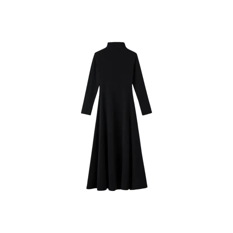 Late White Long Sleeved Dresses Women's Black-1
