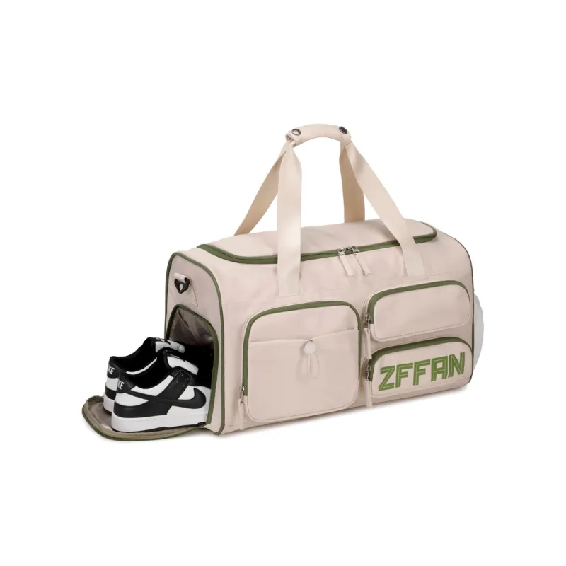 ZUOFEIFAN Nylon Crossbody Bag Travel Bag Women's Beige With Green-4