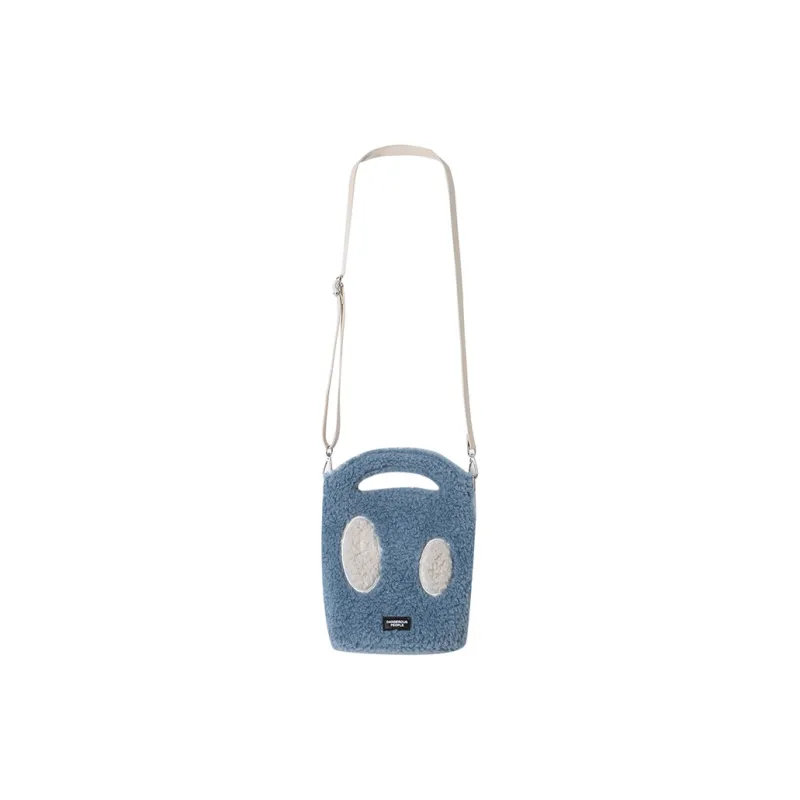 DANGEROUSPEOPLE Fabric Crossbody Bag, Shoulder Bag, Bucket Handbag Regular Unisex Blue/Ecru-0