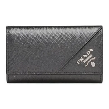 PRADA Saffiano Leather Key Pouch Men's Silver