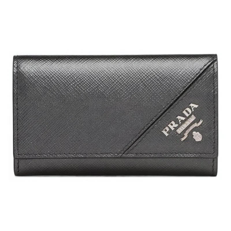 PRADA Saffiano Leather Key Pouch Men's Silver-0