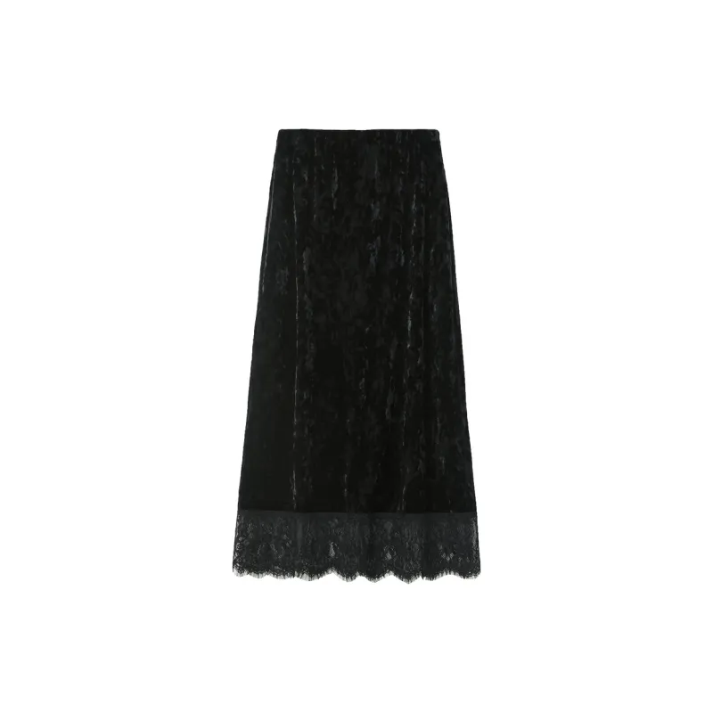 3COLOUR Knit Long Skirt Women's Pitch Black-1