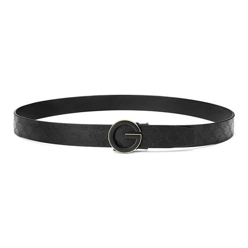 GOLF Cow Leather Belts Men's Black/Black Gold 3.5cm-12