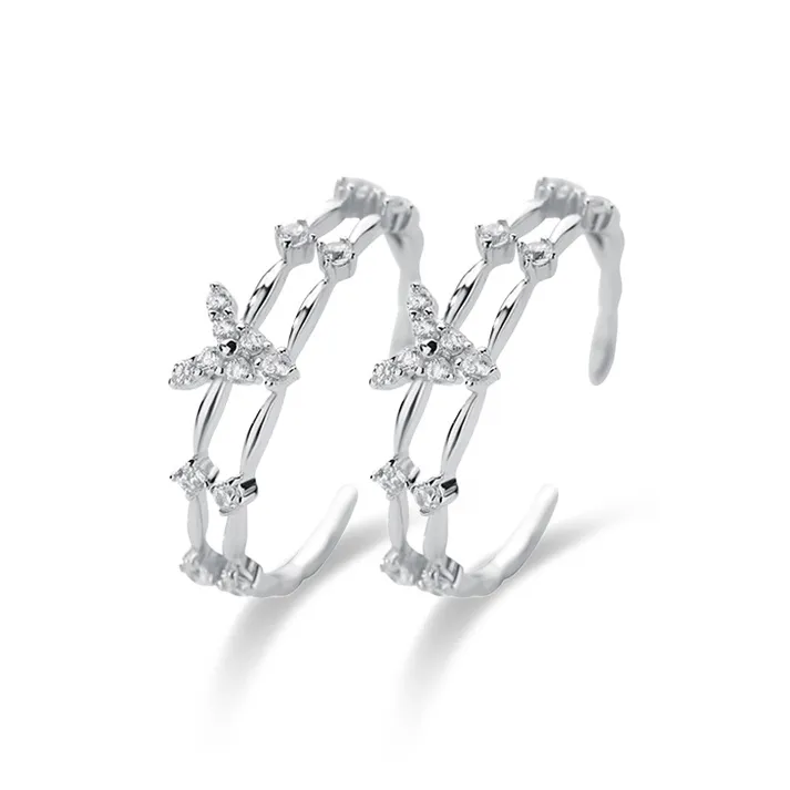 WANLIACC S925 Silver Double Layer Butterfly Ring Women's-1