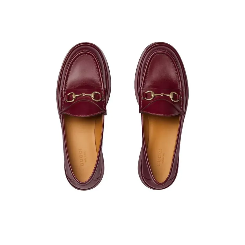 GUCCI Horsebit Loafers 5cm Women's Red-3