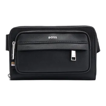 HUGO BOSS Recycled Leather Shoulder Bag, Crossbody Bag Men's Black