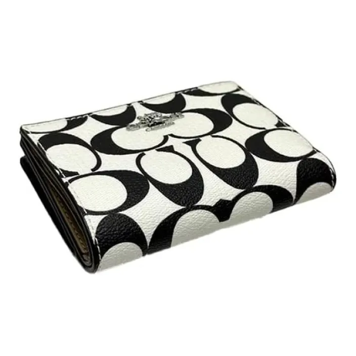 COACH Canvas With Leather Clutch Coin Purse Wallet Unisex Chalk & Black-3