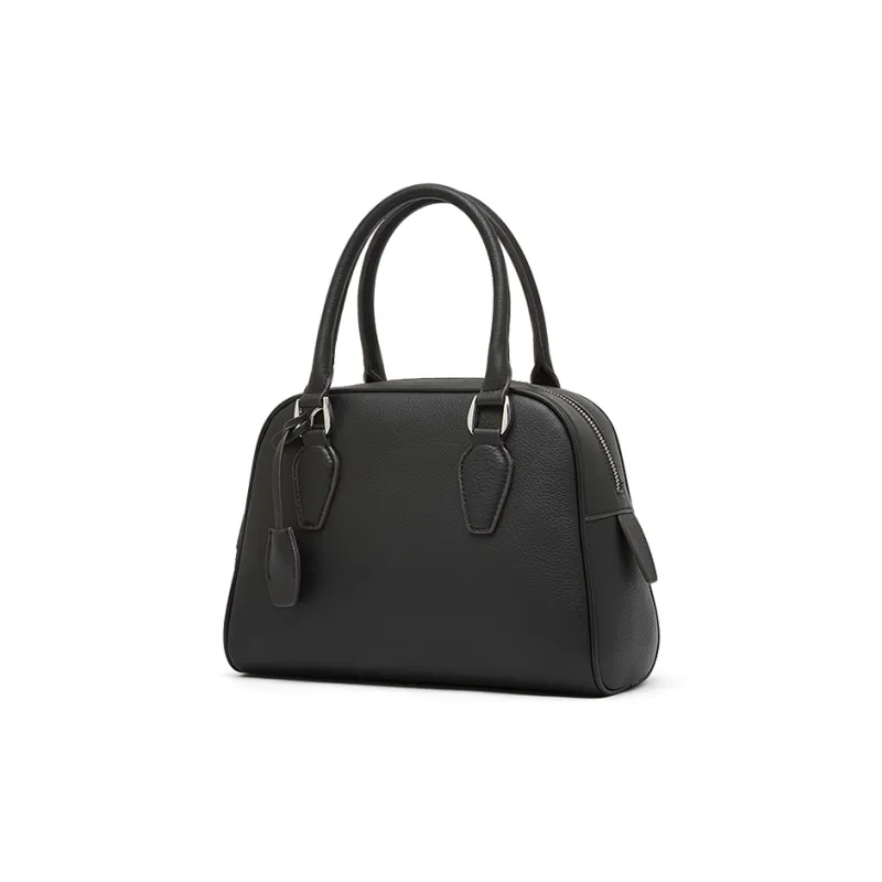 Carnival Keep Top Grain Cow Leather Bowling Bag Shoulder Bag Handbag Regular Women's Khaki/Black/Coffee-8