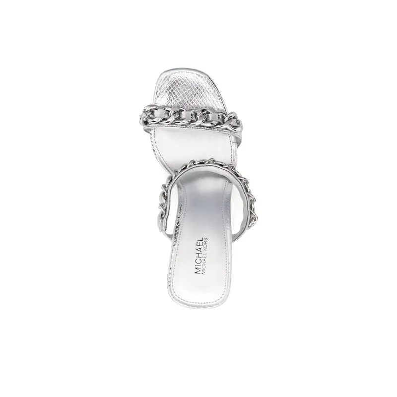 MICHAEL KORS Clara Slide Slippers Women's Silver-4