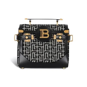 BALMAIN B-BUZZ Calfskin Jacquard Shoulder Bag Crossbody Bag Handbag Women's Black
