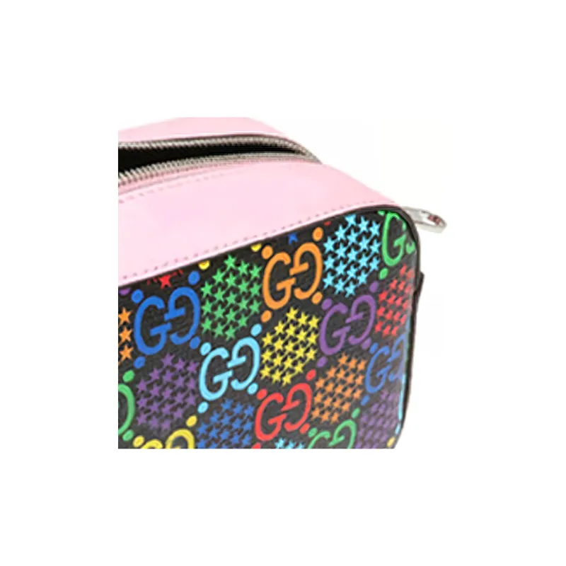 GUCCI Leather Camera Bag Shoulder Bag Crossbody Bag Small Size Women's Pink/Multicolor-4