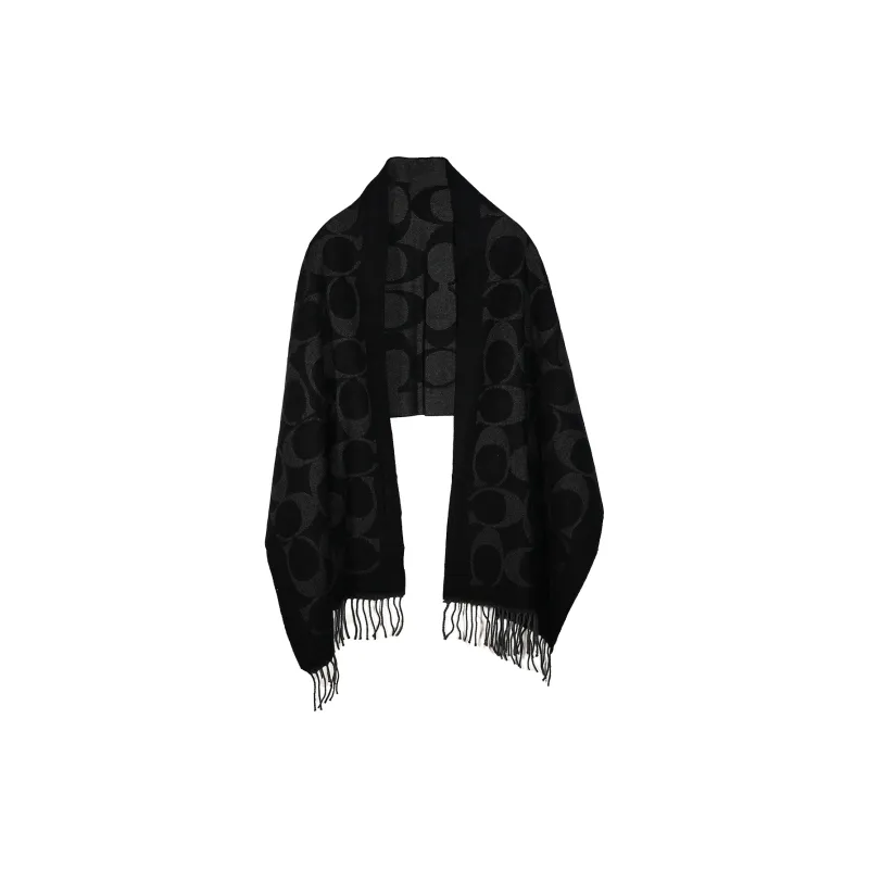 COACH Sheep Wool Knit Scarves Unisex Black-4